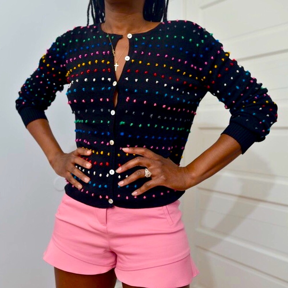 Crop Cardigan Rainbow Stripe  Embroidery Y2K Retro Small